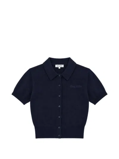 Sporty And Rich Jannie Logo-embroidered Short-sleeve Cardigan In Blue