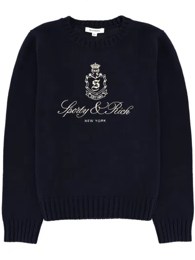 Sporty And Rich Sporty & Rich Unisex Cotton Logo Sweatshirt In Blue