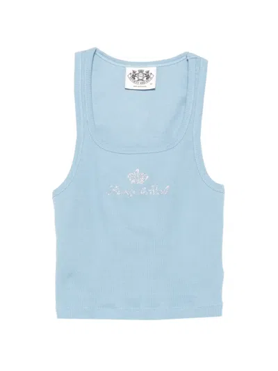 Sporty And Rich Juicy Rhinestone-logo Ribbed Tank Top In Blue