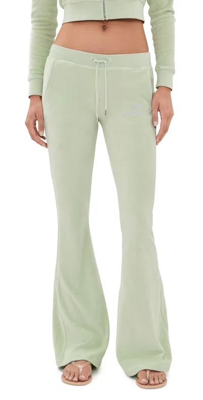 Sporty And Rich Juicy Script Velour Sweatpants Sage In Green