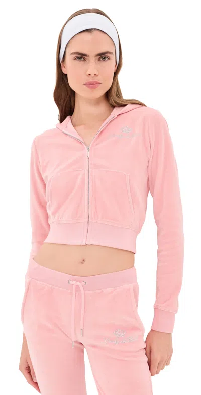 Sporty And Rich Juicy Script Velour Zip Hoodie Rose In Pink