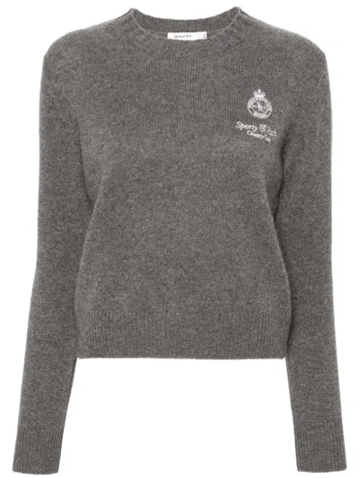 SPORTY AND RICH JUMPER CROWN WOMAN GREY IN CASHMERE