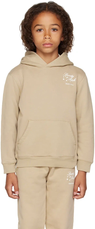 Sporty And Rich Logo Print Cotton Sweatshirt Hoodie In Elephant/white