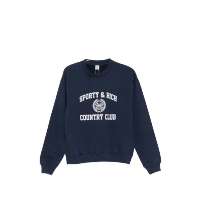 Sporty And Rich Country Club Logo-print Sweater In Blue