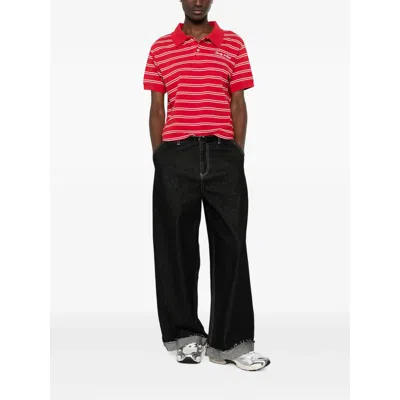 Sporty And Rich Signature Logo-embroidered Striped Polo Shirt In Red