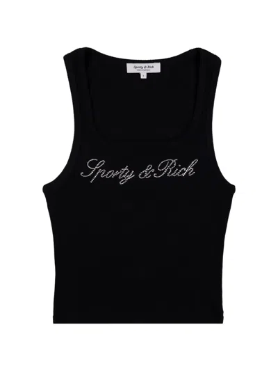 Sporty And Rich Krystal Logo-embellished Tank Top In Black
