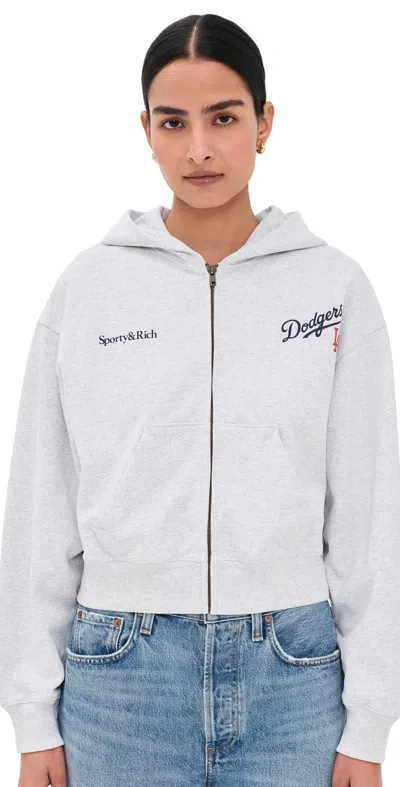 Sporty And Rich La Dodgers Serif Cropped Zip Hoodie Heather Grey In Gray