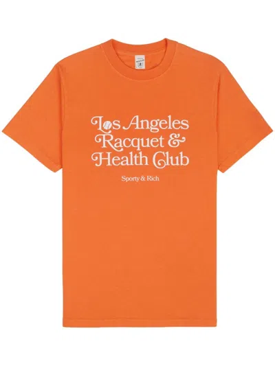 Sporty And Rich Orange ' Los Angeles Racquet Club' T-shirt In Pomodoro/white