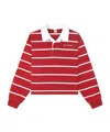 Sporty And Rich Womens Serif Rugby Striped Cotton-knit Polo Shirt Ruby White In Red