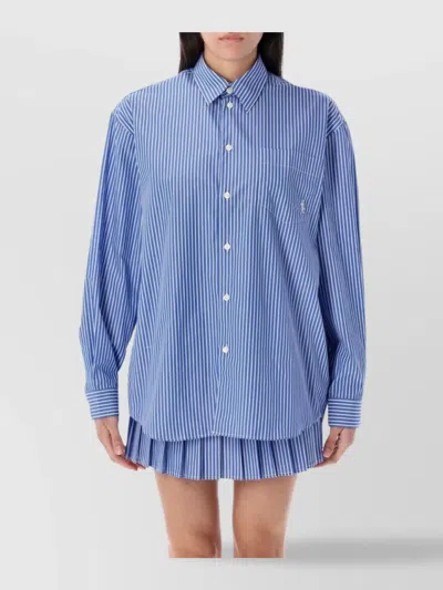 Sporty And Rich Large Pocket Striped Long Sleeve Shirt In Blue