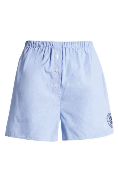 Sporty And Rich Sporty & Rich Le Bristol Crest Cotton Boxer Shorts In White/navy Stripe