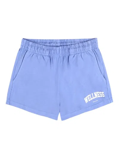 Sporty And Rich Lettering-print Logo Shorts In Blue