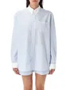 Sporty And Rich Sporty & Rich Striped H&w Crest Oversized Oxford Shirt In Blue