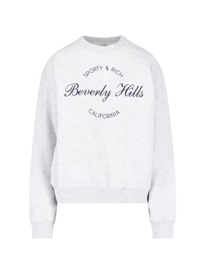 Sporty And Rich Light Grey Sweatshirt With Iconic Text Print In Gray