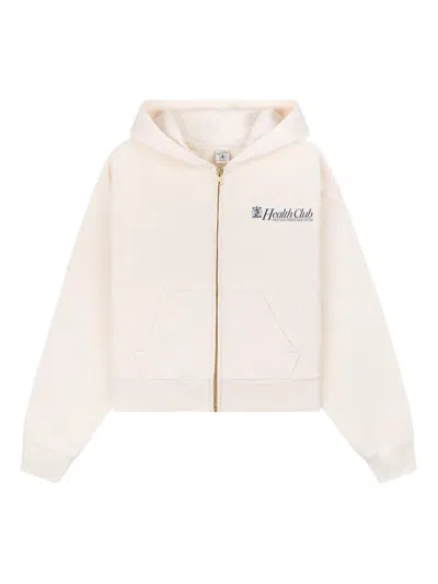 Sporty And Rich Lion Health Zip-up Hooded Top In White