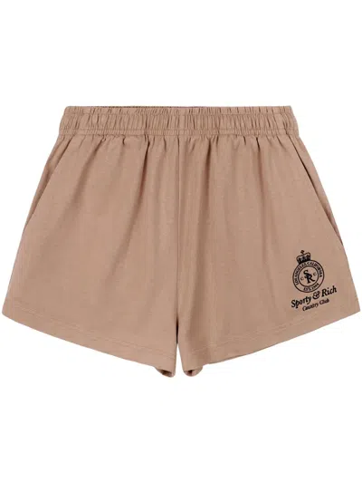 Sporty And Rich Sporty & Rich Crown Embroidered Disco Shorts In Mink