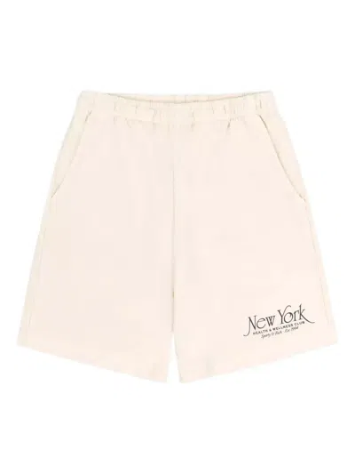 Sporty And Rich Logo Elasticated Waistband Shorts In Neutral