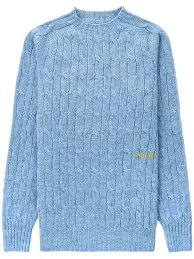 Sporty And Rich Logo-embroidered Cable-knit Jumper In Blue