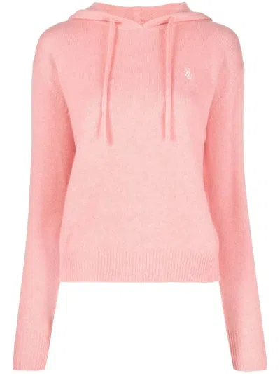 Sporty And Rich Logo-embroidered Cashmere Hoodie In Pink