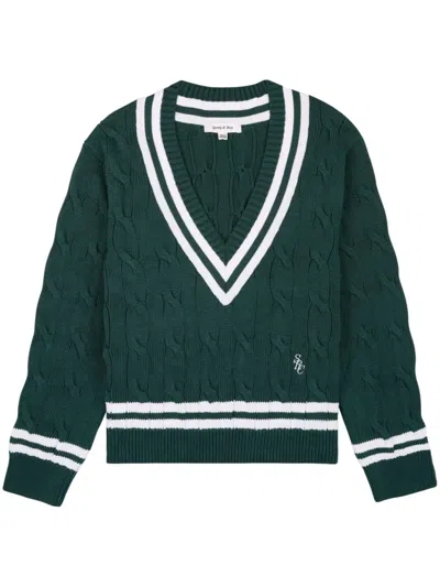 Sporty And Rich Logo-embroidered Cotton Jumper In Green