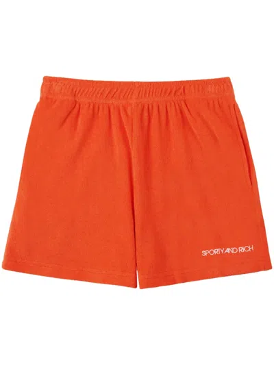 Sporty And Rich Logo-embroidered Cotton Shorts In Orange