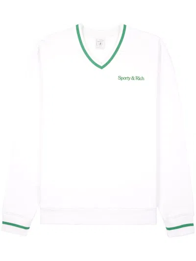 Sporty And Rich Embroidered-logo Cotton Sweartshirt In White