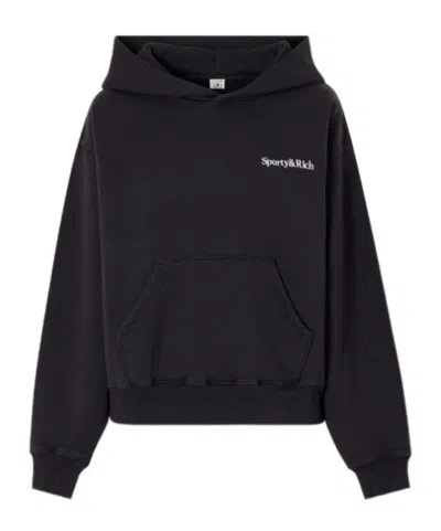 Sporty And Rich Logo Embroidered Cotton Sweatshirt In Black