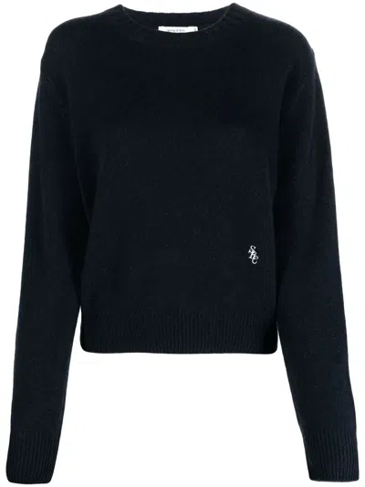 Sporty And Rich Logo-embroidered Cashmere Jumper In Navy