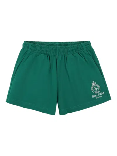 Sporty And Rich Logo-embroidered Elastic-waist Shorts In Green