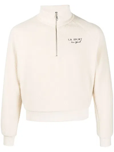 Sporty And Rich Logo-embroidered Half-zip Jumper In Cream