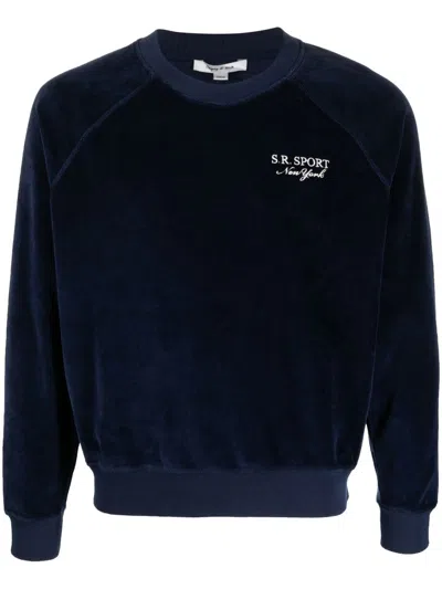 Sporty And Rich Logo-embroidered Long-sleeve Sweatshirt In Blau