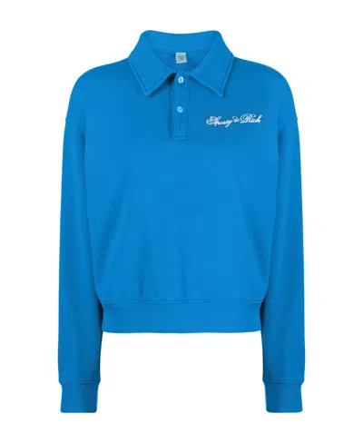Sporty And Rich Logo-embroidered Polo-collar Sweatshirt In Blue