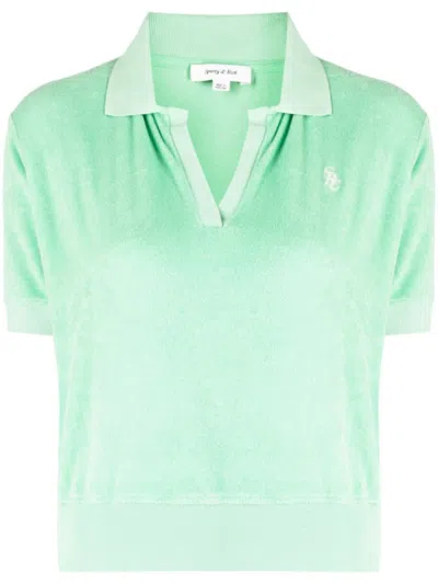 Sporty And Rich Embroidered Washed Cotton-terry Top In Green