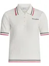 Sporty And Rich Womens White Dark Navy Ruby Serif Logo Mini Cable-knit Polo Shirt In Multi