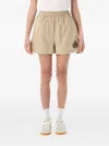 Sporty And Rich Crest Elastic Waistband Side Pockets Shorts In Neutrals