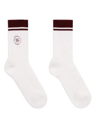 Sporty And Rich Logo Embroidered Stripe Socks In White