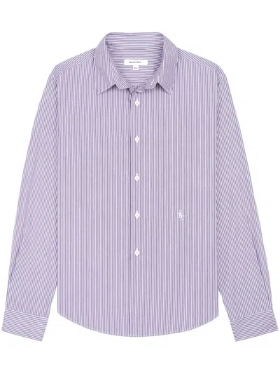 Sporty And Rich Logo-embroidered Striped Cotton Shirt In Purple