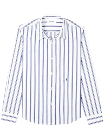 Sporty And Rich Logo-embroidered Striped Shirt In Blue