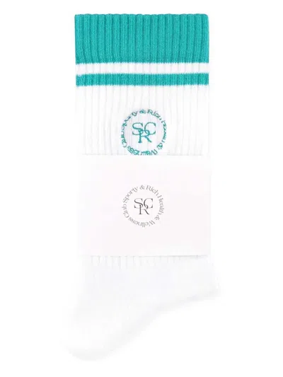Sporty And Rich Logo-embroidered Striped Socks In White