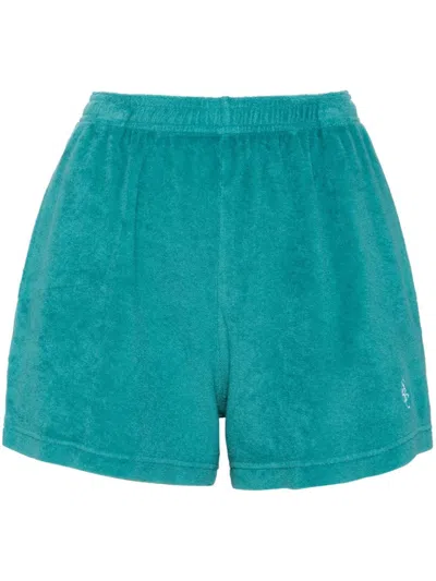 Sporty And Rich Logo-embroidered Terry-cloth Shorts In Green