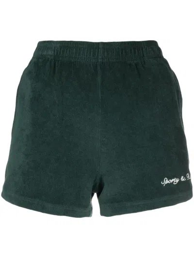 Sporty And Rich Logo-embroidered Terry-cloth Track Shorts In Green