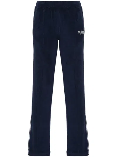 Sporty And Rich Logo-embroidered Terry-cloth Trousers In Blue