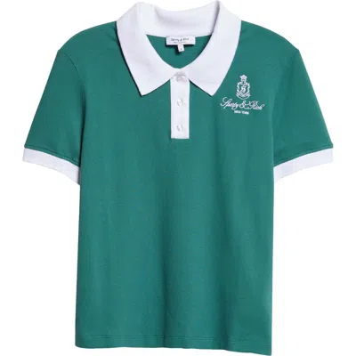 Sporty And Rich Sporty & Rich Logo Embroidered Tipped Cotton Polo In Alpine