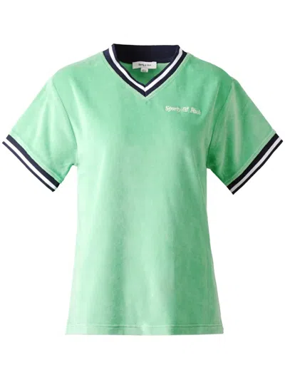 Sporty And Rich Logo-embroidered V-neck Cotton T-shirt In Green