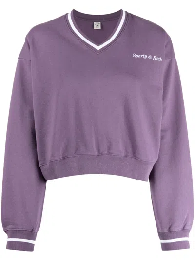 Sporty And Rich Logo-embroidered V-neck Sweatshirt In Purple