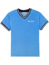 Sporty And Rich Logo-embroidered V-neck T-shirt In Blue