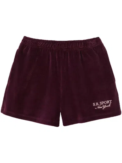 Sporty And Rich Logo-embroidered Velvet Shorts In Red
