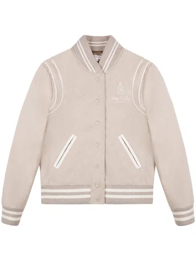 Sporty And Rich Logo-embroidered Wool Bomber Jacket In Neutrals