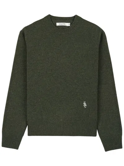Sporty And Rich Logo-embroidered Wool Jumper In Green