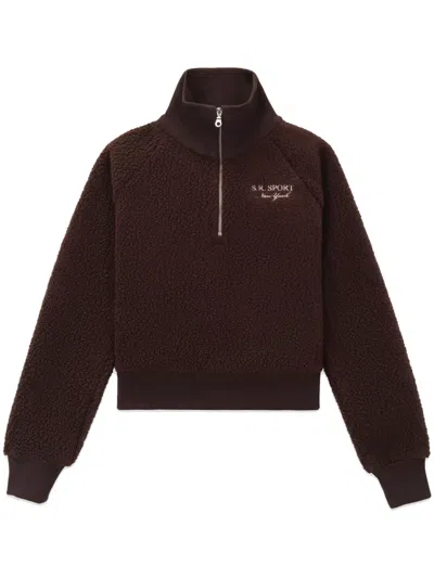 Sporty And Rich Logo-embroidered Zip-up Jumper In Chocolate